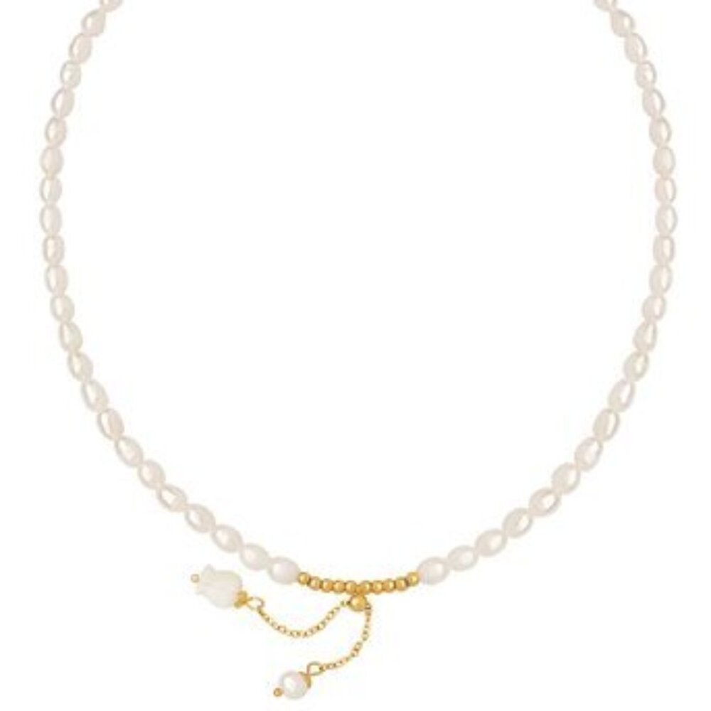 Flower Drop, stainless steel, baroque pearl, pearl natural freshwater